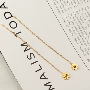 Minimalistische Gänseblümchen-Ohrketten aus Edelstahl mit poliertem Goldfinish