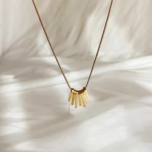 Elegant gold titanium steel necklace featuring a radial sunburst pendant on fine chain