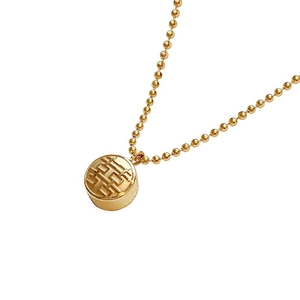 Collier chaîne à billes en acier titane doré avec pendentif cylindre gravé Xi