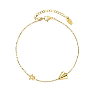 Bracelet de cheville en titane doré 18 carats avec pendentifs avion et étoile