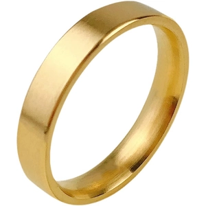 Minimalist 18K gold plated titanium steel flat band ring for men and women on white background