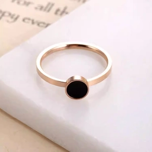 Minimalist 6mm rose gold titanium steel ring with round black agate stone for women