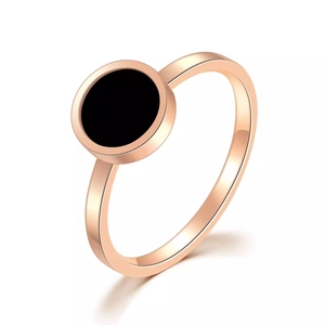 Minimalist 6mm rose gold titanium steel ring with round black enamel center for women