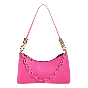 Pink crocodile pattern underarm bag with decorative resin chain and shoulder strap