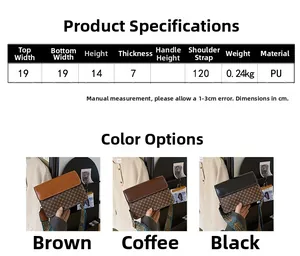 Detailed size chart for vintage crossbody bag with dimensions 19x14x7cm and material info