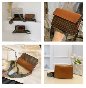 Collage of vintage crossbody bags with bohemian straps and geometric patterns