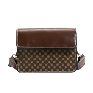 Vintage monogram small square bag with glossy brown flap and wide shoulder strap