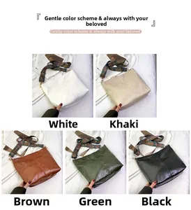 Detail of leather tote bags in five colors with ethnic style printed wide shoulder straps