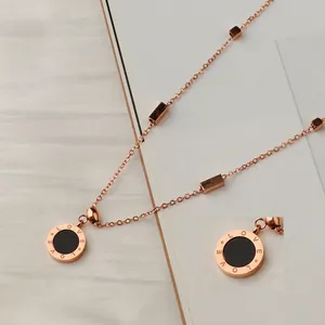 Love Engraved Round Pendant Necklace Titanium Steel Rose Gold Plated Minimalist Geometric Bead Chain For Women
