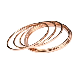 Set of five minimalist 2mm rose gold plated stainless steel bangles with polished finish