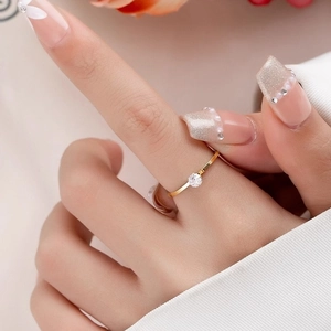 Minimalist Stainless Steel Six Prong Zirconia Ring For Women 18K Gold Plated Luxury Elegant Finger Ring Jewelry Daily Accessories