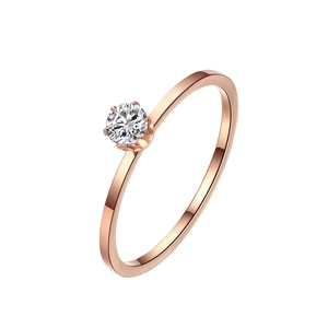 Elegant rose gold solitaire ring with a sparkling four-prong set round cubic zirconia