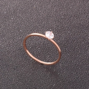 Minimalist six-prong rose gold ring with a sparkling round zircon stone for women