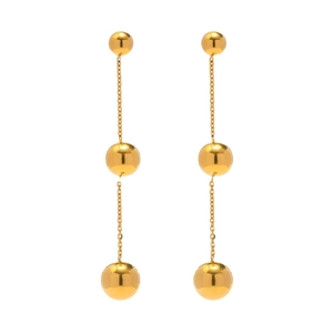 Elegant 18k gold-plated stainless steel triple spherical drop earrings for women