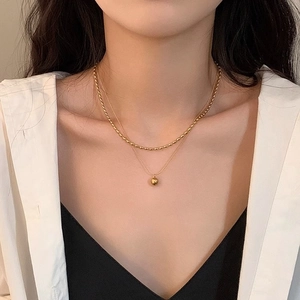 Double-layered 18K gold plated titanium necklace with polished beads for elegant women
