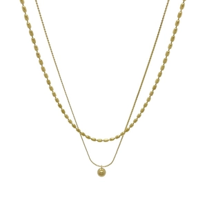 Double-layer 18K gold plated titanium steel necklace with elegant round bead pendants