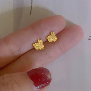 Cute Rabbit Stud Earrings Gold Plated Titanium Steel Luck Engraved Bunny Animal Jewelry For Women Girls