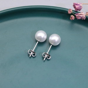 Imitation Artificial Pearl Stud Earrings Stainless Steel Elegant Simple Jewelry For Women Korean Style