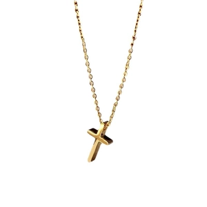 Elegant 18k gold cross pendant necklace with slim chain on a clean white background
