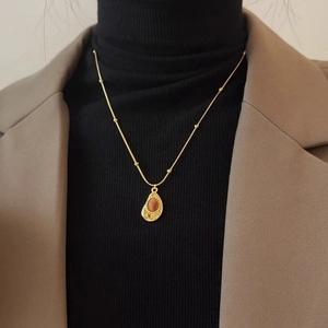 Collier Pendentif Goutte Eau Pierre Oeil De Tigre Vintage Acier Titane Plaqué Or Style Français Bijoux Pour Femmes