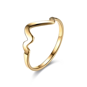 Minimalist gold heartbeat wave ring in polished stainless steel with geometric lines