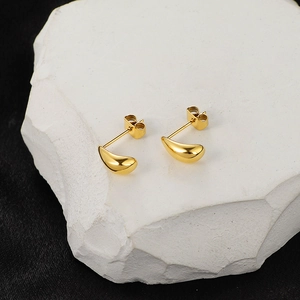 Minimalist Water Drop Stud Earrings Polished Stainless Steel Bean Shape French Retro Style Jewelry For Women