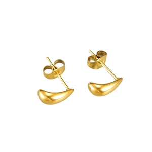 French vintage style gold water drop stud earrings with sleek polished metallic finish