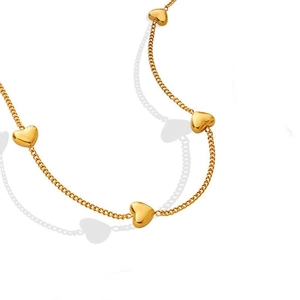 Elegant gold titanium steel bracelet featuring four minimalist 3D heart-shaped charms