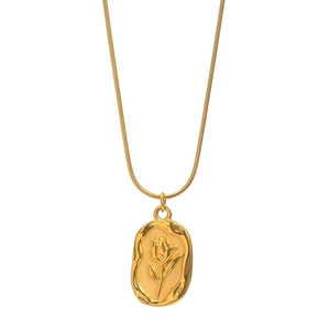 Vintage 18K gold plated stainless steel tulip flower relief pendant necklace for women