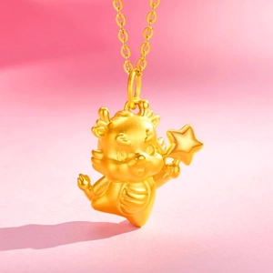 Collier dragon doré avec pendentif dessin animé mignon et étoile pour le Nouvel An