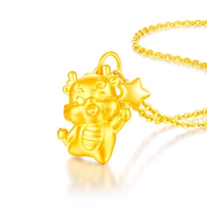 2024 Year of the Dragon gold-plated necklace featuring a cute cartoon dragon and star