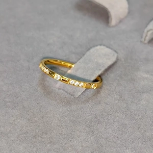 Minimalist gold titanium steel ring with sparkling zircon insets for women