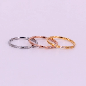 Thin Row Zircon Stainless Steel Ring Simple Modern Non-fading Band Ring For Women Elegant Minimalist Jewelry Daily Accessory