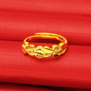 Bague Ajustable Cœur Et Feuille Élégante En Cuivre Plaqué Or Pour Femmes Bijoux De Mode Luxe Légère