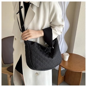 Quilted nylon crossbody bag for women with diamond stitching and adjustable strap