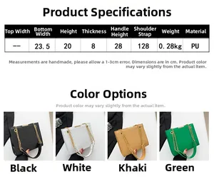 Tableau des tailles pour sac en PU matelassé avec dimensions et quatre coloris au choix