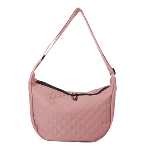 Pink quilted nylon crossbody bag with adjustable strap and casual large capacity