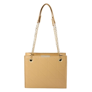 Sac bandoulière camel matelassé en cuir PU avec chaîne dorée et fermoir métallique