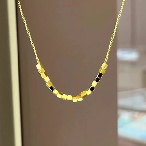 Minimalist Square Cube Bead Necklace Gold Plated Stainless Steel Non-Fading Geometric Clavicle Chain For Women