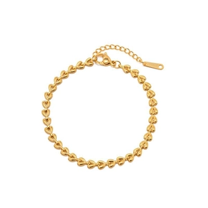 Elegant gold heart chain bracelet with polished link charms and adjustable clasp closure