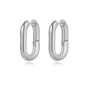 Polished silver geometric oval hoop earrings in titanium steel with a minimalist design