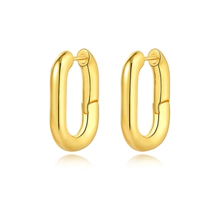 Polished gold geometric oval hoop earrings in minimalist stainless steel for women