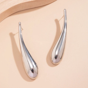 Polished silver stainless steel teardrop earrings with a sleek metallic mirror finish