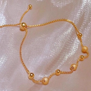 Adjustable 18K gold plated titanium steel bracelet with matte and polished beads