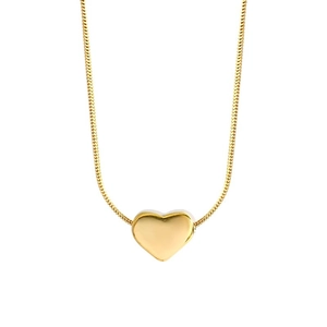 Minimalist 3D heart pendant necklace in polished gold finish with sleek snake chain