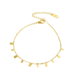 Bracelet de cheville minimaliste en or 18 carats avec neuf petits pendentifs carrés
