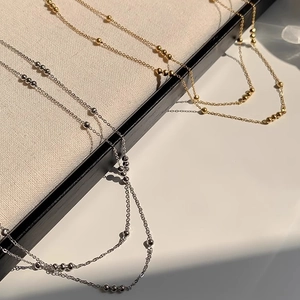 Double Layered Bead Necklace Titanium Steel Minimalist Chic Stackable Ball Chain Necklace For Women Elegant Jewelry