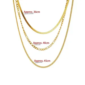 Women Multi Layered Necklace Stainless Steel Gold Plated Snake Figaro Curb Chain Minimalist Jewelry Non-Tarnish