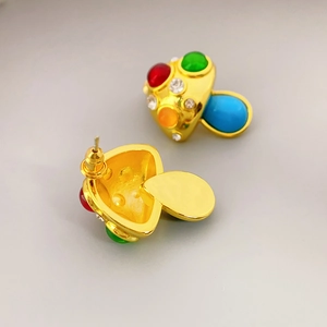 Orecchini a fungo colorati con intarsio di pietre e perno in argento 925 vista fronte-retro