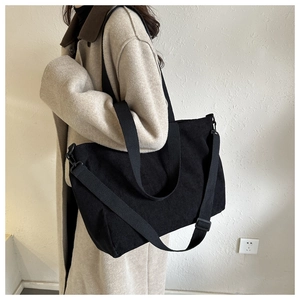 Black corduroy oversized tote bag with adjustable straps for women casual daily use